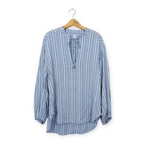 Free People Blue Bishop Sleeves Striped Tunic Blouse Size S